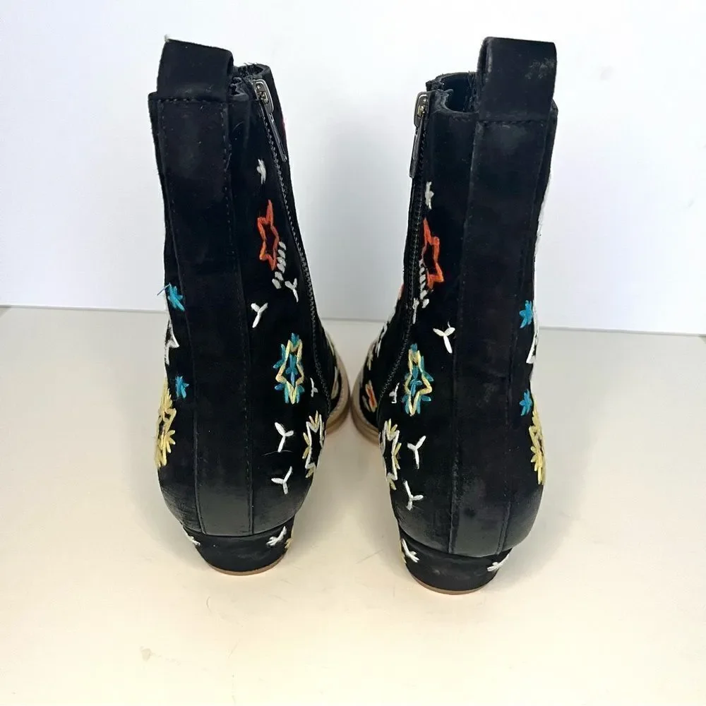 Free People Bowers Suede Embroidered Western Boots in Black‎ Size 6.5 (37) NWOB